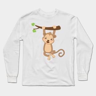 Cute kawaii monkey on tree design Long Sleeve T-Shirt